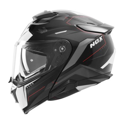 Kaciga NOX Flip Up N967 CONQUER sa naočarima crno belo crvena