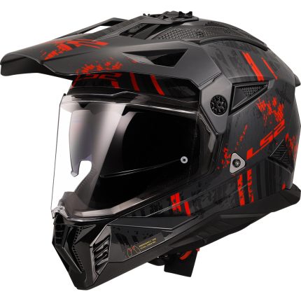 Kaciga LS2 Enduro MX702 PIONEER II CRAZY mat crno crvena